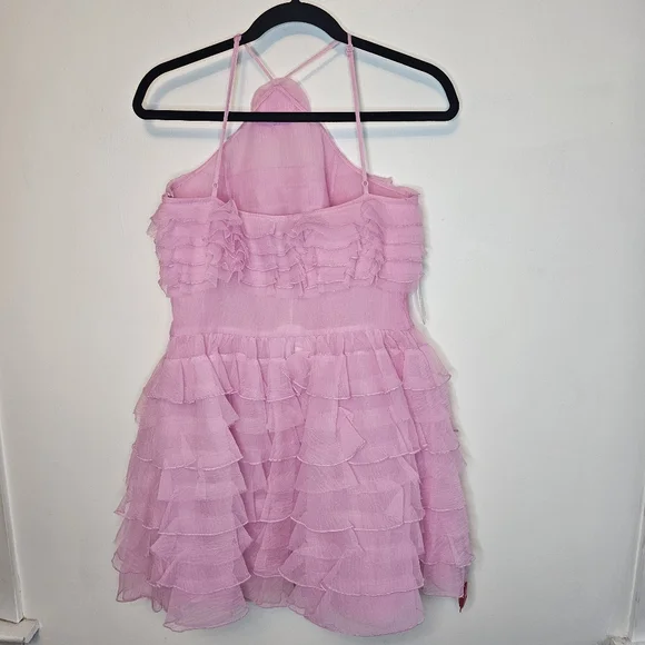 NWT STAUD Florian Rosette Appliqued Tulip Pink Ruffled Organza Mini Dress Size 8 - Picture 9 of 14